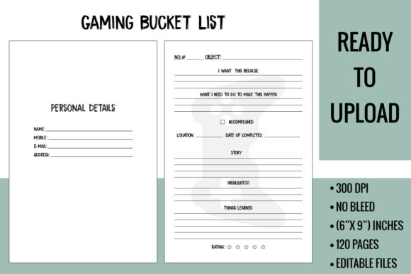 Gaming Bucket List Interior Pages for Amazon KDP